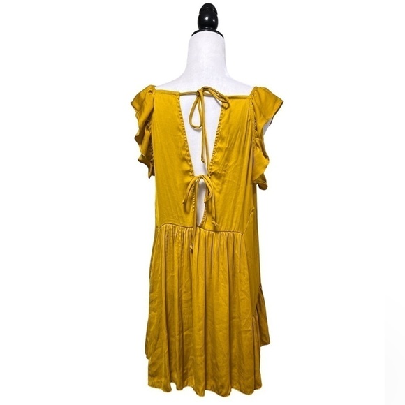 Free People Want Your Love Absinthe in Gold Yellow Mini Ruffle Tie Back Dress - Picture 4 of 10